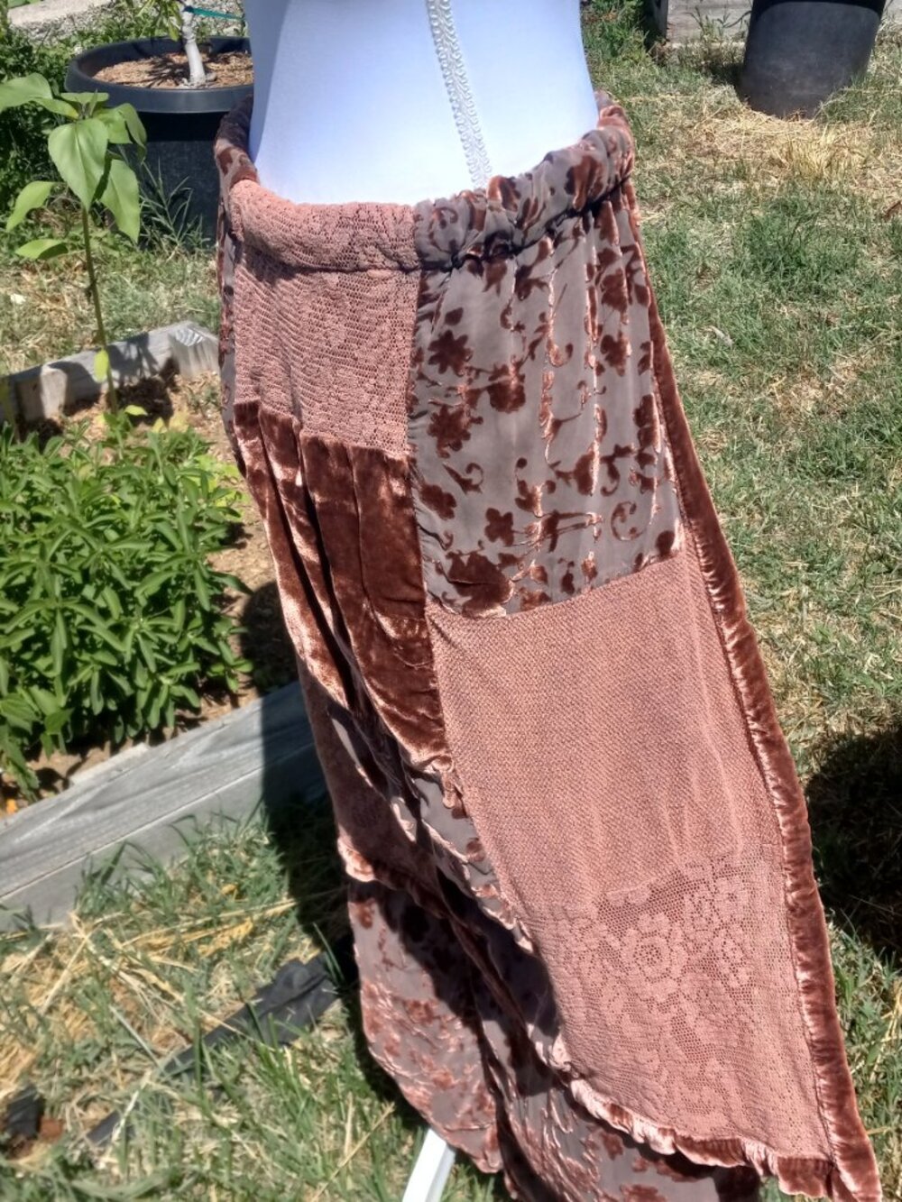 Vintage Handmade in Italy Two Layer Peach Colored Burnout Velvet Patchwork Skirt